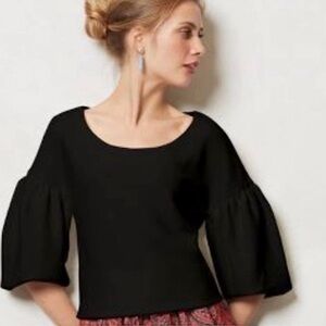 ANTHROPOLOGIE Dolan Puff Sleeve Black Ribbed Tee Size S